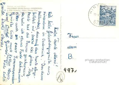 AK / Ansichtskarte Hintertux_Zillertal Pension Hohenhaus Hallenbad Hintertux_Zillertal