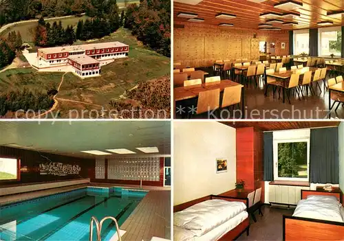 AK / Ansichtskarte Dinkelscherben Kreisjugendheim Fliegeraufnahme Speisesaal Hallenbad Gaestezimmer Dinkelscherben