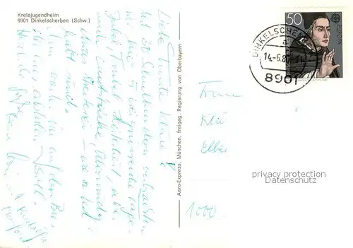 AK / Ansichtskarte Dinkelscherben Kreisjugendheim Fliegeraufnahme Speisesaal Hallenbad Gaestezimmer Dinkelscherben