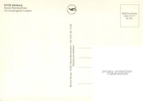 AK / Ansichtskarte Absberg Kleiner Brombachsee mit Campingplatz Langlau Fliegeraufnahme Absberg