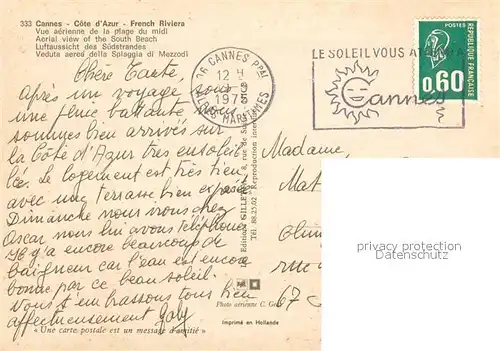 AK / Ansichtskarte Cannes_Alpes Maritimes Vue aerienne de la plage du midi Cannes Alpes Maritimes