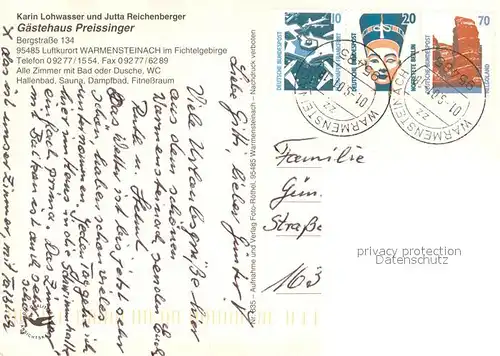 AK / Ansichtskarte Warmensteinach Gaestehaus Preissinger Warmensteinach
