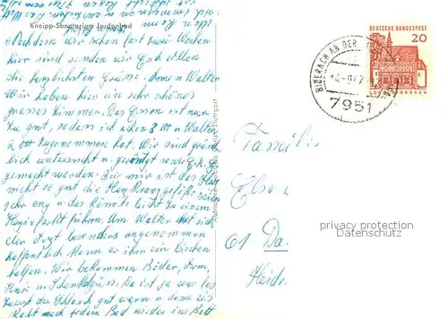 AK / Ansichtskarte Biberach_Riss Kneipp Sanatorium Jordanbad Biberach Riss