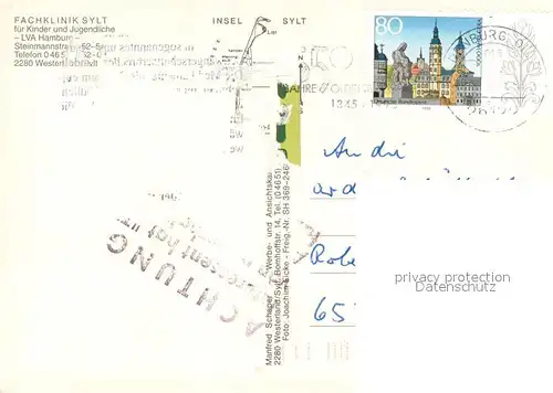 AK / Ansichtskarte Westerland_Sylt mit Fachklinik der LVA Hamburg Fliegeraufnahme Westerland_Sylt