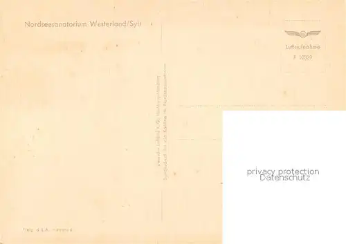 AK / Ansichtskarte Westerland_Sylt Nordseesanatorium Fliegeraufnahme Westerland_Sylt