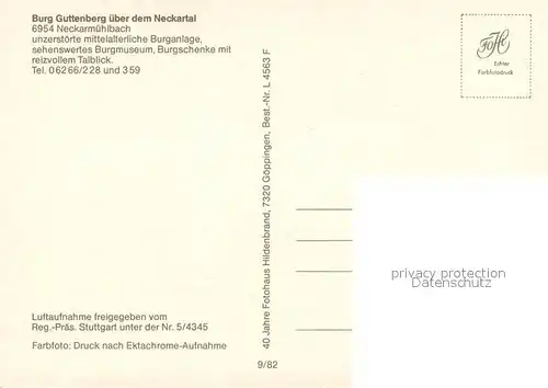 AK / Ansichtskarte Neckarmuehlbach Burg Guttenberg ueber dem Neckartal Fliegeraufnahme Neckarmuehlbach