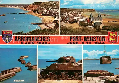 AK / Ansichtskarte Arromanches les Bains Panorama Port Winston Pontons Tank Vestiges Arromanches les Bains