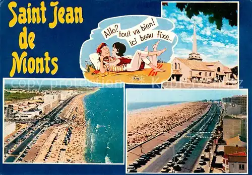 AK / Ansichtskarte Saint_Jean_de_Monts Plage Hotels vue aerienne Eglise Karikaturen Saint_Jean_de_Monts