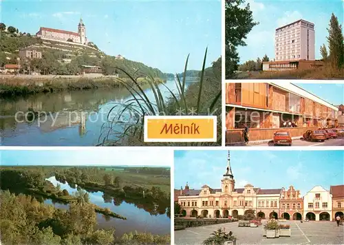 AK / Ansichtskarte Melnik_Tschechien Blick zum Schloss Hotel Ludmila Einkaufszentrum Platz Innenstadt Melnik Tschechien