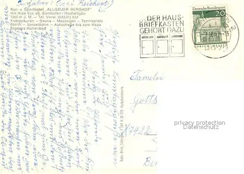 AK / Ansichtskarte Sonthofen_Oberallgaeu Kur  und Sporthotel Allgaeuer Berghof mit Alpe Eck Sonthofen Oberallgaeu