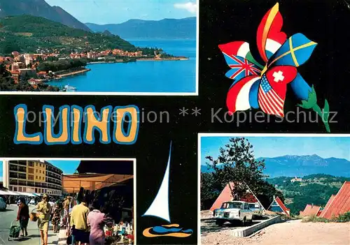 AK / Ansichtskarte Luino Panorama Innenstadt Ferienhaeuser Nationalflaggen Luino