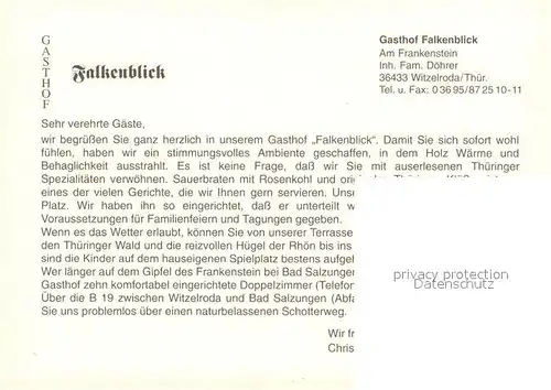 AK / Ansichtskarte Witzelroda Gasthof Falkenblick Landschaftspanorama Thueringer Wald Burg 