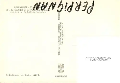 AK / Ansichtskarte Perpignan Vue aerienne Le Castillet et les Ponts sur le Basse plus loin la Cathedrale Saint Jean Perpignan