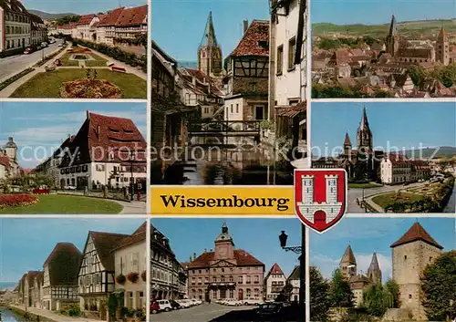 AK / Ansichtskarte Wissembourg Quai Anseman La Maison du Sel Au bord de la Lauter Hotel de Ville Vue generale Eglise St Pierre et Paul Tour des Huguenots Wissembourg