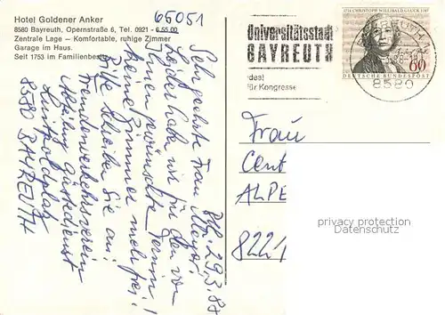 AK / Ansichtskarte Bayreuth Markgraefliches Opernhaus Hotel Goldener Anker Bayreuth