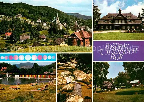 AK / Ansichtskarte Jizerske_hory Ortschaften im Isergebirge Freibad Bergbach Natur Jizerske hory