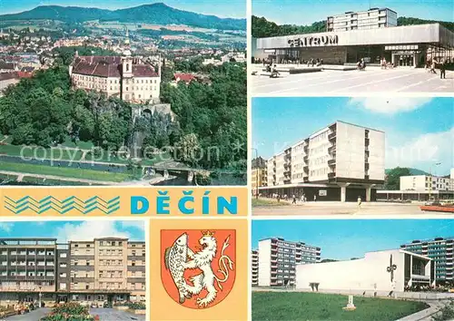 AK / Ansichtskarte Decin_Boehmen Schloss Einkaufszentrum Hotel Kino Wappen Decin Boehmen