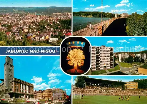 AK / Ansichtskarte Jablonec_nad_Nisou Celkovy pohled Radnice Prehrada Nova vystavba na Zizkove vrchu Stadion Jablonec_nad_Nisou