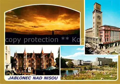 AK / Ansichtskarte Jablonec_nad_Nisou Zapad slunce nad Jabloncem Radnice Muzeum skla a bizuterie Prehrada Jablonec_nad_Nisou
