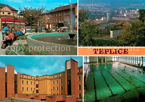 AK / Ansichtskarte Teplice Namesti Zd. Nejedleho Celkovy pohled Lazne J. Fucika Plavecka hala Teplice