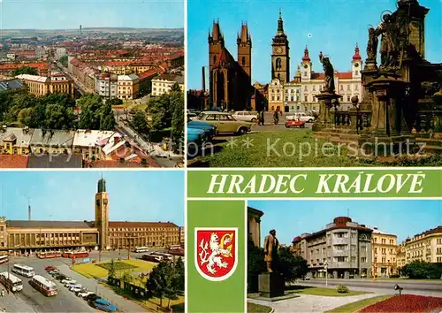 AK / Ansichtskarte Hradec_Kralove_Kralovehradecko Stadtpanorama Stadtzentrum Kirche Denkmal Bahnhof Leninplatz 