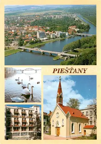 AK / Ansichtskarte Piestany Stadtpanorama Fliegeraufnahme Kirche Schwaene Hotel Piestany