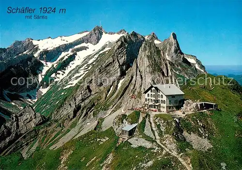 AK / Ansichtskarte Ebenalp Berggasthof Schaefler mit Saentis Appenzeller Alpen Ebenalp