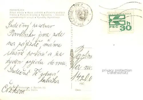 AK / Ansichtskarte Prostejov Stadtzentrum Denkmal Wohnsiedlung Agrostroj Landmaschinen Prostejov