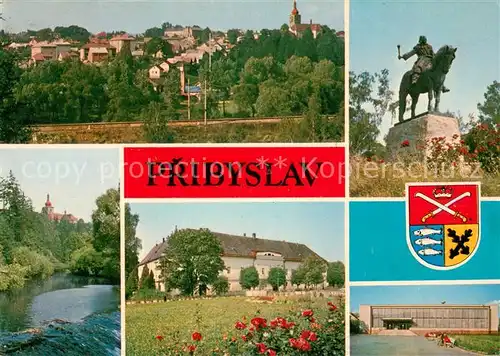 AK / Ansichtskarte Pribyslav Panorama Jan Zizka Denkmal Kirche Fluss Sazava Barockschloss Pribyslav