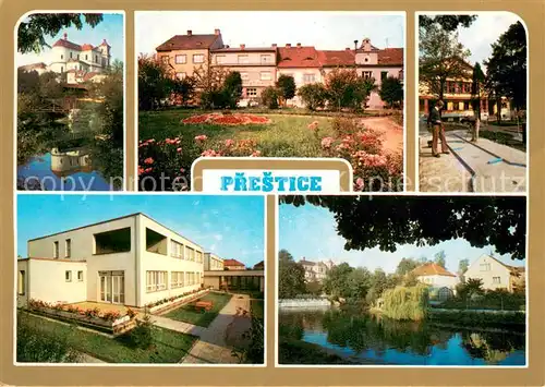 AK / Ansichtskarte Prestice_Tschechische_Republik Barockkirche Gottwalda Platz Minigolf Kindergarten Fluss Uhlava Prestice_Tschechische