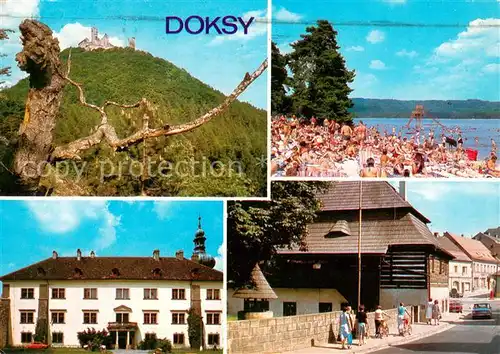 AK / Ansichtskarte Doksy_Hirschberg_See  Blick zur Burg Strand Machovo jezero Strassenpartie Doksy_Hirschberg_See 