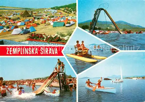 AK / Ansichtskarte Zemplinska_Sirava Campingplatz Strand Tretboot Kanu Segeln Stausee Zemplinska Sirava