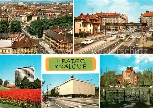 AK / Ansichtskarte Hradec_Kralove_Kralovehradecko Stadtpanorama Zentrum Hauptstrasse Museum Hotel Hochhaus 