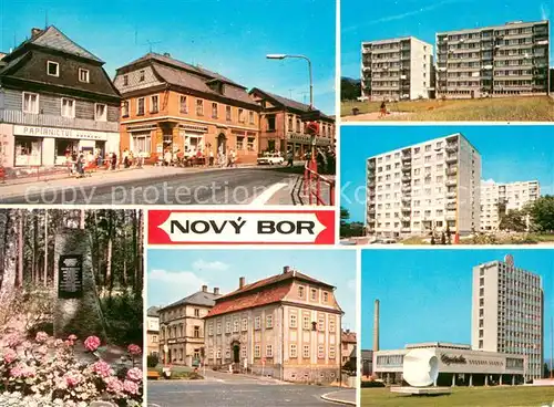 AK / Ansichtskarte Novy_Bor Hauptstrasse Innenstadt Wohnsiedlung Hochhaus Denkmal Novy_Bor