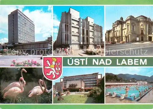AK / Ansichtskarte Usti_nad_Labem Interhotel Theater Zoo KNV Freibad Usti_nad_Labem