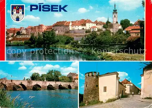 AK / Ansichtskarte Pisek_Tschechien Partie an der Wottawa Altstadt Bruecke Schloss Pisek Tschechien