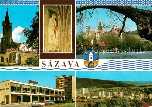 AK / Ansichtskarte Sazava Kloster Kirche Madonna Einkaufszentrum Stadtpanorama Sazava