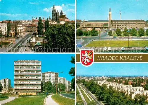 AK / Ansichtskarte Hradec_Kralove_Kralovehradecko Prager Bruecke Wahrzeichen Bahnhof Wohnsiedlungen 