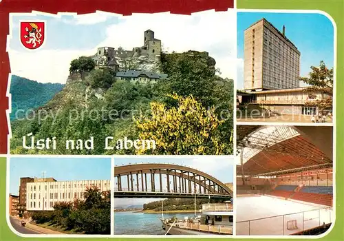 AK / Ansichtskarte Usti_nad_Labem Hrad Strekov Burg Interhotel Stadion Elbe Bruecke Usti_nad_Labem