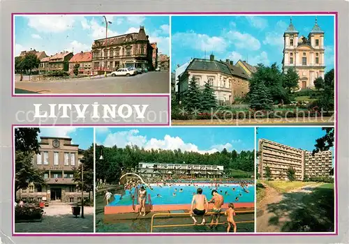 AK / Ansichtskarte Litvinov Platz Innenstadt Kirche Freibad Wohnsiedlung Hochhaeuser Litvinov