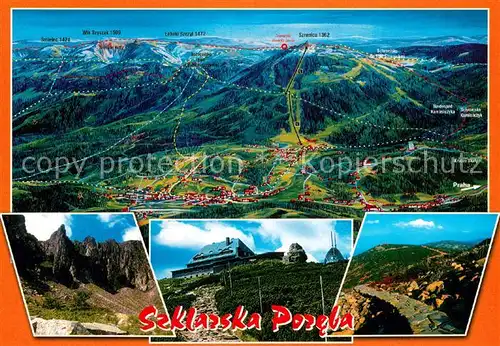 AK / Ansichtskarte Szklarska_Poreba und Umgebung aus der Vogelperspektive Gebirgspanorama Bergbaude Szklarska_Poreba