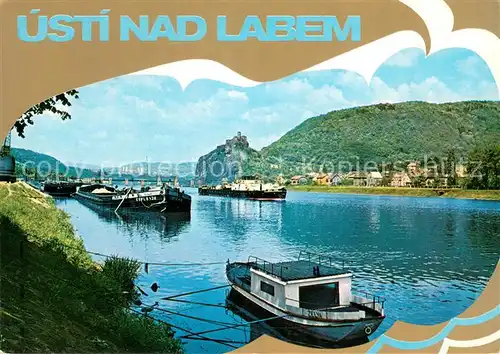 AK / Ansichtskarte Usti_nad_Labem Hrad Strekov Burg Elbe Binnenschifffahrt Usti_nad_Labem