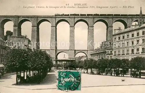 AK / Ansichtskarte Morlaix La place Thiers le kiosque et le viaduct  Morlaix