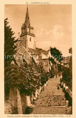 AK / Ansichtskarte Lannion Curieux escalier conduisant a lEglise de Brelevenez Lannion
