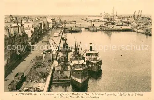 AK / Ansichtskarte Cherbourg Panorama des Quais et Bassins Dans le lointain Eglise de la Trinite La Nouvelle Gare Maritime Cherbourg