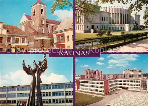 AK / Ansichtskarte Kaunas_Kowno Altstadt Kirche Denkmal Statue Wohnsiedlung Hochhaeuser Kaunas Kowno