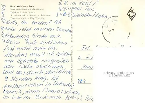 AK / Ansichtskarte Weinaehr Hotel Weinhaus Treis im Gelbachtal Weinaehr