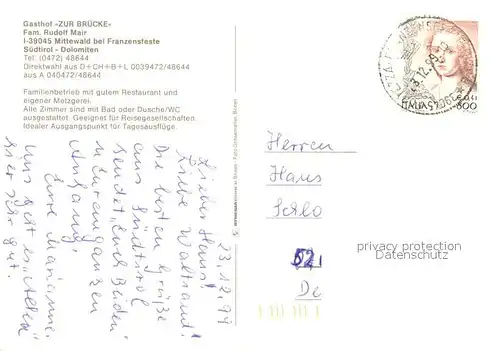 AK / Ansichtskarte Mittewald_Mezzaselva Gasthof Zur Bruecke Panorama Mittewald Mezzaselva