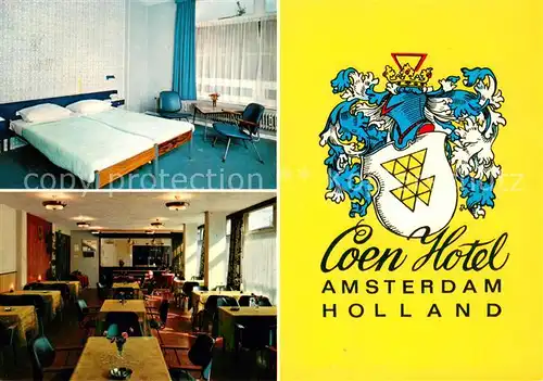 AK / Ansichtskarte Amsterdam_Niederlande Coen Hotel Restaurant Doppelzimmer Wappen Amsterdam_Niederlande
