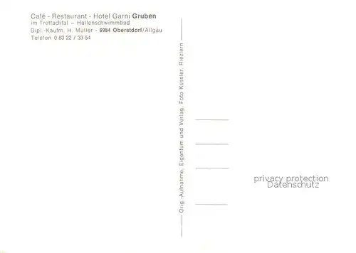 AK / Ansichtskarte Oberstdorf Cafe Restaurant Hotel Garni Gruben im Trettachtal Allgaeuer Alpen Oberstdorf
